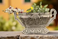 Silver Art Deco Jardiniere Bronze Bowl with Modernist Detailing - 4143156