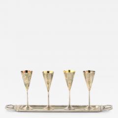 Silver Cognac Set With Four Gilt Shot Cups And Tray Ivan Khlebnikov - 4824071