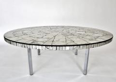 Silver Leafed Glass Mosaic French Round Coffee Table on Chrome Legs - 1281128