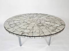 Silver Leafed Glass Mosaic French Round Coffee Table on Chrome Legs - 1281129