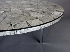 Silver Leafed Glass Mosaic French Round Coffee Table on Chrome Legs - 1281130
