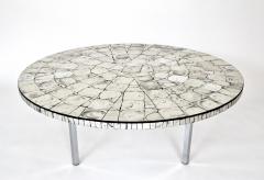 Silver Leafed Glass Mosaic French Round Coffee Table on Chrome Legs - 1281132