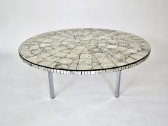 Silver Leafed Glass Mosaic French Round Coffee Table on Chrome Legs - 1281133