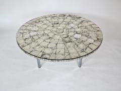 Silver Leafed Glass Mosaic French Round Coffee Table on Chrome Legs - 1281134