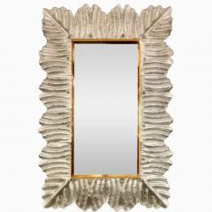 Silver Leafed Murano Glass Leaf Motif Mirror With Brass Studs - 3975401