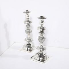 Silver Plate Shabbos Candle Holders W Stylized Floral Repouse by B Henneberg - 3925901