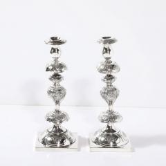 Silver Plate Shabbos Candle Holders W Stylized Floral Repouse by B Henneberg - 3925902