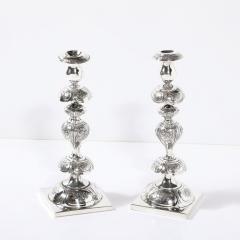 Silver Plate Shabbos Candle Holders W Stylized Floral Repouse by B Henneberg - 3925904