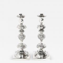 Silver Plate Shabbos Candle Holders W Stylized Floral Repouse by B Henneberg - 3930858