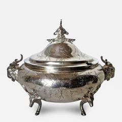 Silver Plated Covered Tureen with Deer Ram Motif Circa 1885 Meriden  - 75622