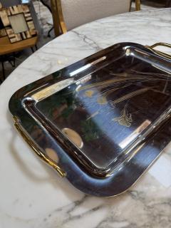 Silver Plated Serving Tray with Golden Floral Etching - 4372892