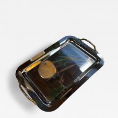 Silver Plated Serving Tray with Golden Floral Etching - 4374460