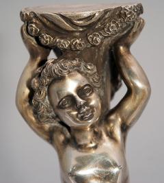 Silver Statue of a Cherub with Wreath of Flowers - 3255853