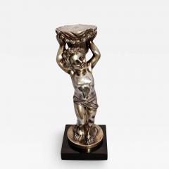 Silver Statue of a Cherub with Wreath of Flowers - 3272880