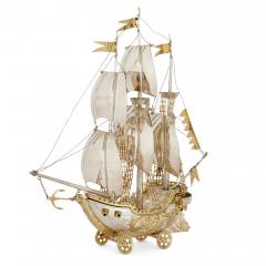 Silver and silver gilt nef sailing ship - 3354616