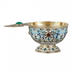 Silver gilt bejewelled cloisonn enamel Russian charka - 3224002