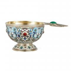 Silver gilt bejewelled cloisonn enamel Russian charka - 3224004