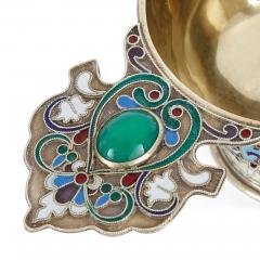 Silver gilt bejewelled cloisonn enamel Russian charka - 3224006