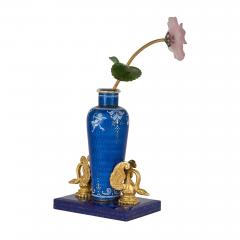 Silver gilt enamel diamond and semi precious stone flower model - 4143225