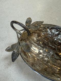 Silvered Metal Botanical Bowl with Branch Handle 1970s - 4524158