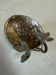 Silvered Metal Botanical Bowl with Branch Handle 1970s - 4524159