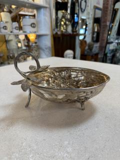 Silvered Metal Botanical Bowl with Branch Handle 1970s - 4524160