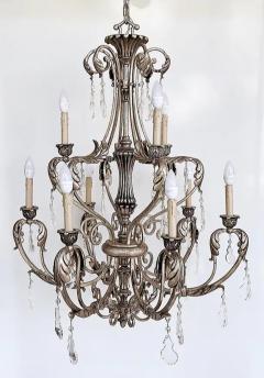 Silvered Wrought Iron Crystal 9 Arm Chandelier Original Canopy - 3513644