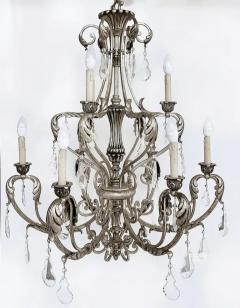 Silvered Wrought Iron Crystal 9 Arm Chandelier Original Canopy - 3513668