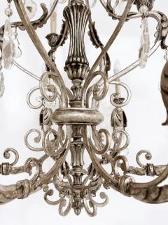 Silvered Wrought Iron Crystal 9 Arm Chandelier Original Canopy - 3513671