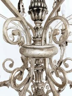 Silvered Wrought Iron Crystal 9 Arm Chandelier Original Canopy - 3513678