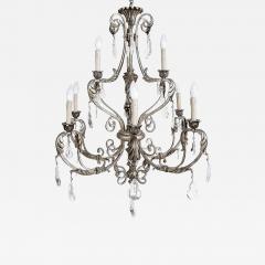 Silvered Wrought Iron Crystal 9 Arm Chandelier Original Canopy - 3527617