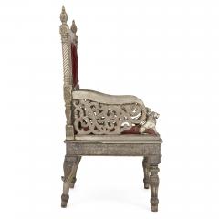 Silvered metal and red velvet throne chair - 1493998