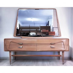 Silvio Cavatorta Italian Mid Century Maple Dresser with Mirror attr to Silvio Cavatorta 1950s - 2599986