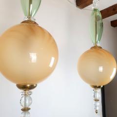 Simone Cenedese Pair Mid Century Modern Murano glass pendant chandeliers Cenedese style Italy - 2231446