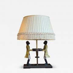 Singerie Chinoiserie Style Cold Painted Bronze 2 Monkey Lamp W Linen Shade - 4447563