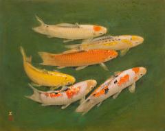 Single Panel Painting of Swimming Carp - 383815