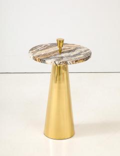 Single Round Brown Hue Onyx Marble and Brass Side Martini Table Italy 20 5 H - 3670491