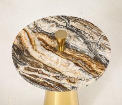 Single Round Brown Hue Onyx Marble and Brass Side Martini Table Italy 20 5 H - 3670499