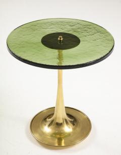 Single Round Green Murano Glass and Brass Martini or Side Table Italy - 3027323