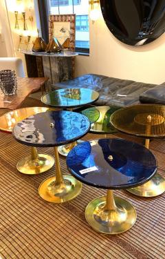 Single Round Green Murano Glass and Brass Martini or Side Table Italy - 3027327