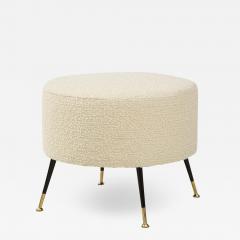 Single Round Stool or Pouf in Ivory Boucle Brass Legs Italy 2021 - 2010039