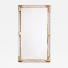 Single Twisted Clear Murano Glass Rod and Etched Brass Mirror - 4748334