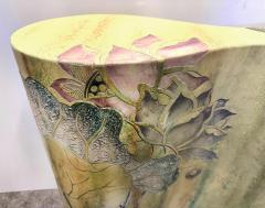 Sinuous Biomorphic Bentwood Carved Console Table Asian Floral Painted Details - 4281996