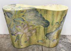 Sinuous Biomorphic Bentwood Carved Console Table Asian Floral Painted Details - 4282008