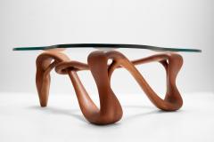 Sinuous Studio Craft Cocktail Table in Solid Mahogany w Biomorphic Glass 1960s - 2716172