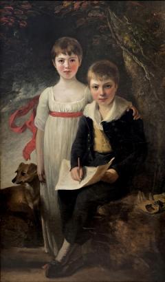 Sir William Beechey Full Length Portrait of Two English Children and Dog - 2410360