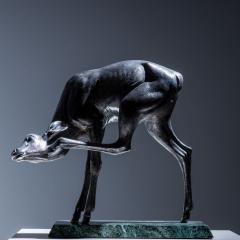Sirio Tofanari Naturalistic Silver Doe Sculpture by Sirio Tofanari 1886 1969 on Marble Base - 4389592
