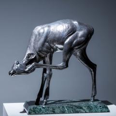 Sirio Tofanari Naturalistic Silver Doe Sculpture by Sirio Tofanari 1886 1969 on Marble Base - 4389593