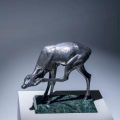 Sirio Tofanari Naturalistic Silver Doe Sculpture by Sirio Tofanari 1886 1969 on Marble Base - 4389595
