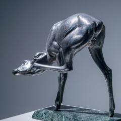 Sirio Tofanari Naturalistic Silver Doe Sculpture by Sirio Tofanari 1886 1969 on Marble Base - 4389597
